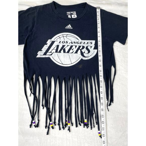 Adidas Lakers Fringe Crop Top DIY Beaded Tee Size Small - Picture 4 of 8